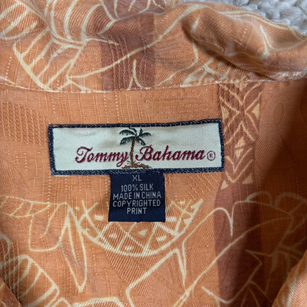 Tommy Bahama Silk Camp‎ Shirt Mens XL Orange Excellent Tropical Leaf Jacquard
